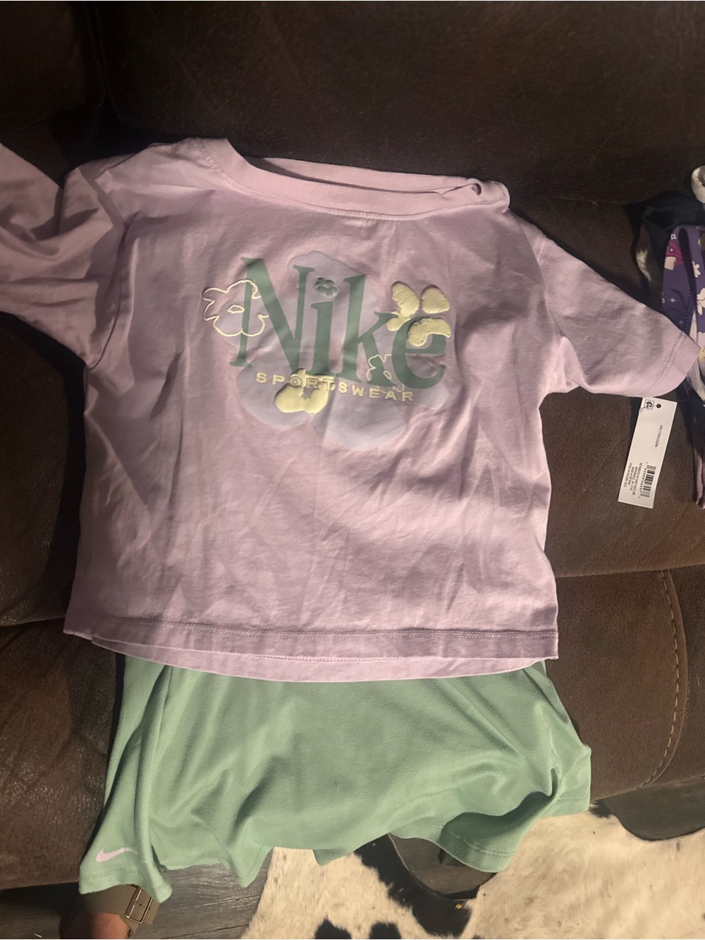 Nike Kids' Lavender and Mint skirt Set - Sportswear Logo Tee & Shorts